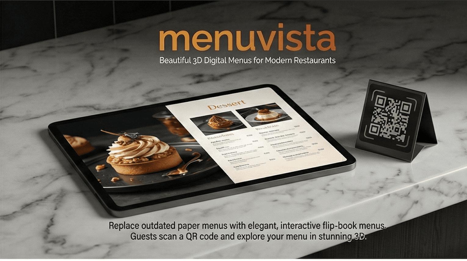 Dessert menu on tablet at restaurant table