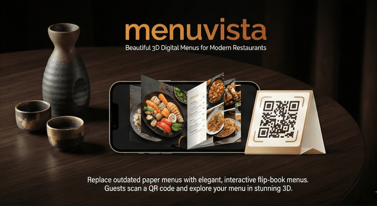 3D flip book menu on phone in Japanese restaurant